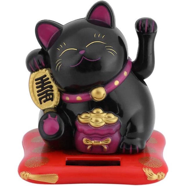 Lucky Cat Buena Suerte, con Brazo Móvil con Energía Solar, Decoración del Coche para La Oficina En El Hogar, Altura 7,5 Cm (Color: Negro)