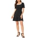 thumbnail image 5 of Vestido casual negro de mujer con estampado de puntos, escote cuadrado y dobladillo con volantes, por encima de la rodilla, 5 of 6