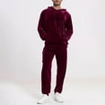 thumbnail image 4 of QSAWXQZ Men's 2-piece Velvet Sweatsuit Set Long Sleeve Crewneck Solid Pullover Sweatshirt Elastic Waist Cuffed Joggers Loungewear with Pockets Wine XL, 4 of 7