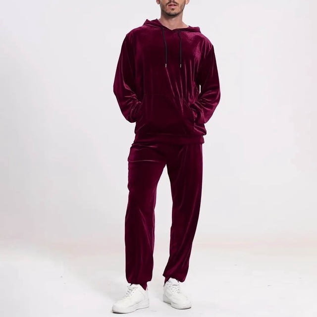 Ceisia Men's Loose Fit Velvet Hooded Sweatshirt & Cuffed Sweatpants Set - Warm Soft Casual Two-Piece Tracksuit Gifts