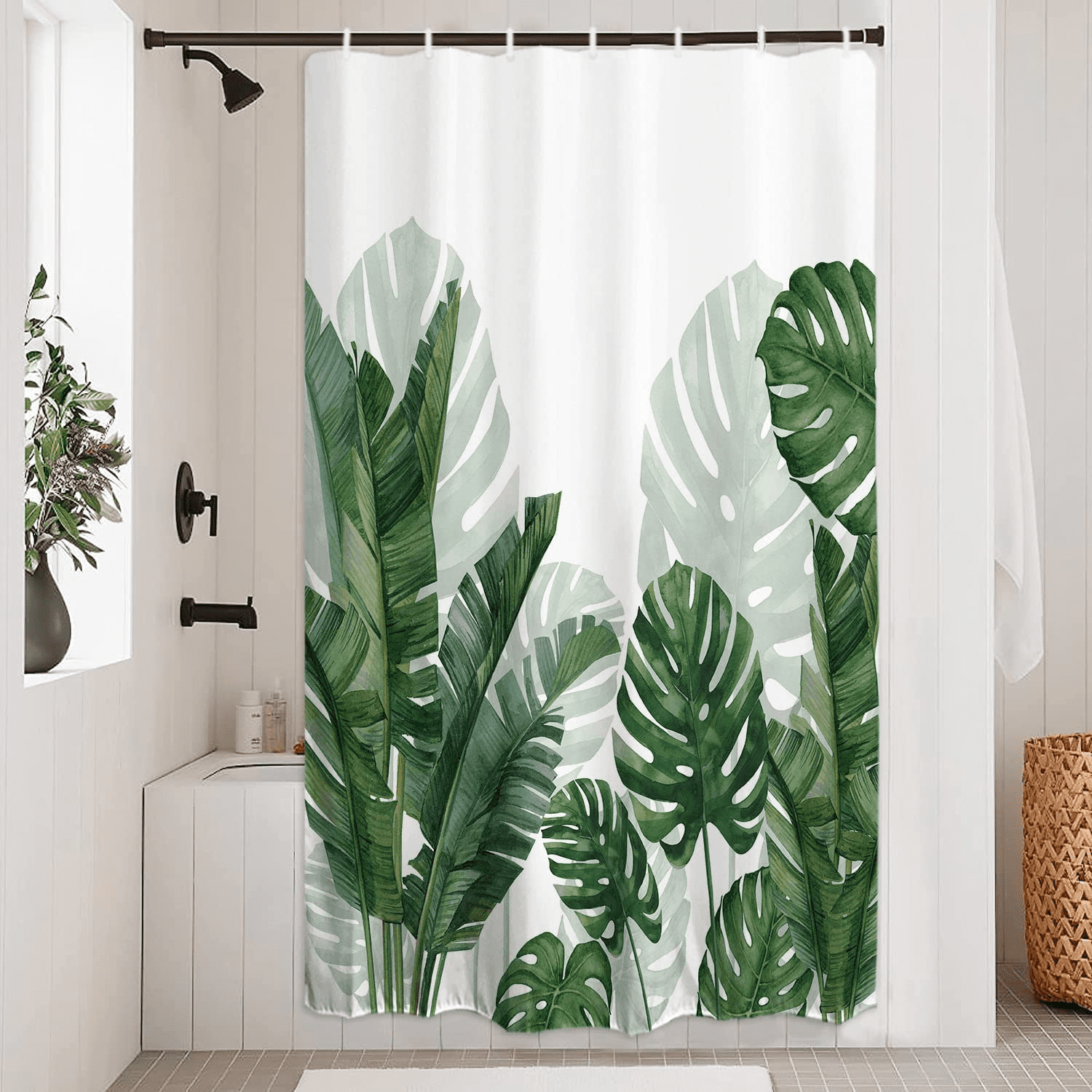 ORTIGIA Tropical Green Plant Shower Curtain Waterproof Washable Fabric