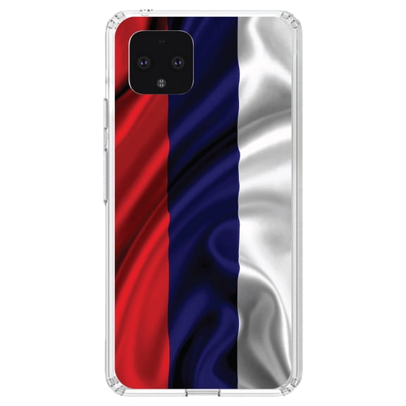 DistinctInk Clear Shockproof Hybrid Case for Google Pixel 4 XL (6.3" Screen) - TPU Bumper, Acrylic Back, Tempered Glass Screen Protector - Russia Russian Waving Flag Red Yellow - Love of Russia