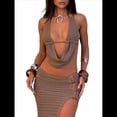 thumbnail image 1 of Vestido de Punto Calado de Dos Piezas para Mujer, con Protección Solar, Camiseta Sin Mangas y Falda, Conjunto de Verano Caqui M, 1 of 10
