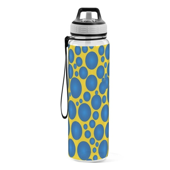 Motivational Water Bottle 32 oz with Straw, BPA Free Reusable Fitness Sport Bottle Perfect for Travel, School, Outdoors, and Gym Six Blue Dots