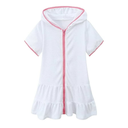 

JYNZ Baby Girl Swimsuit 3-11 Years Girls Swim Cover Up Kids Swimsuit Coverup Zip-Up Beach Bathing Suit Robe White 10-11 Years