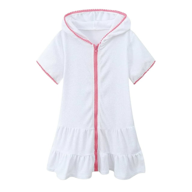 Girls Swim Cover Up Kids Swimsuit Coverup Zip-Up Beach Bathing Suit Robe