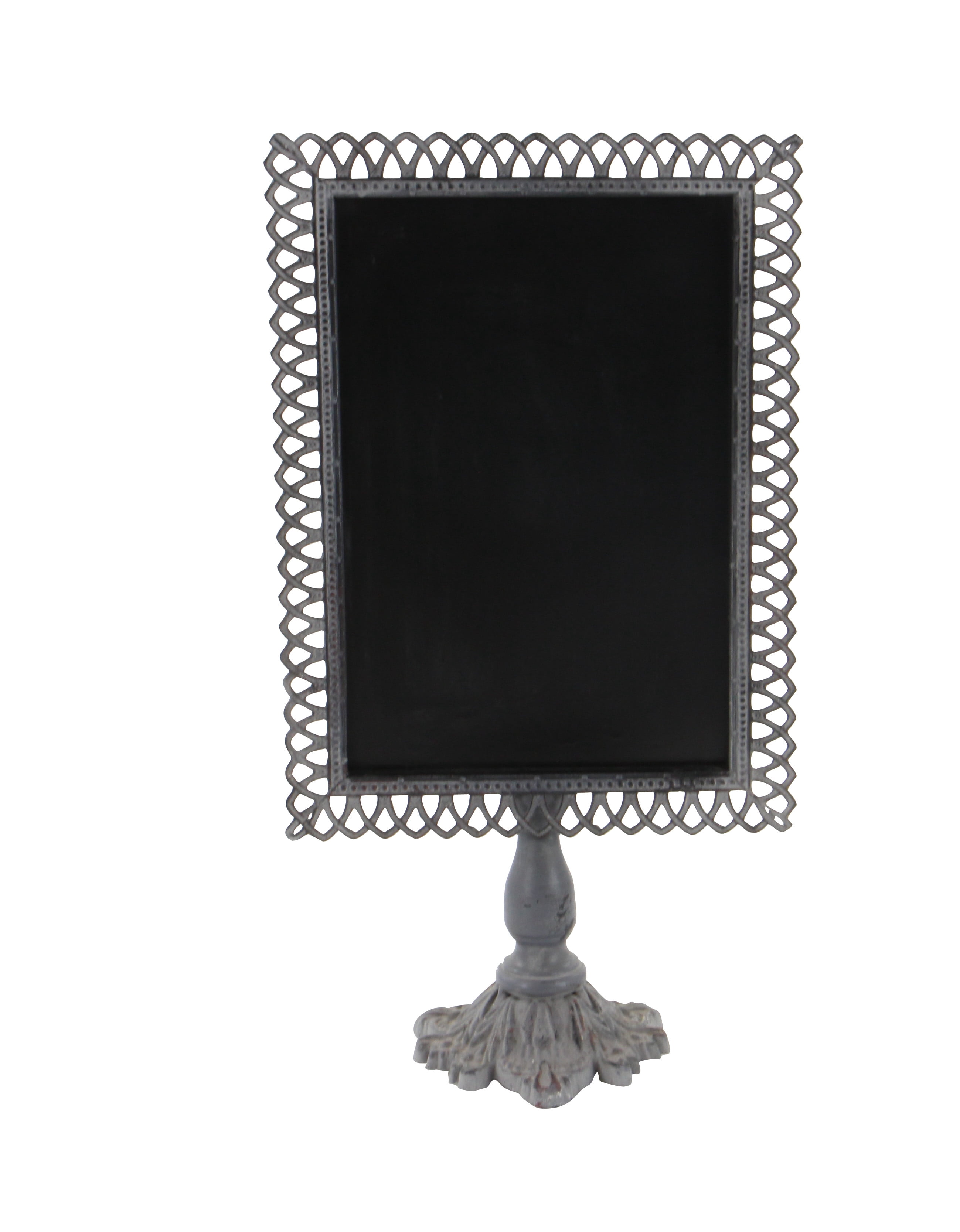 DecMode Set of 2 farmhouse 20 x 10 inch iron and black wood trellis design chalkboards with stand