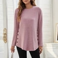 thumbnail image 2 of Blusa de algodón suave de manga larga, corte holgado, cuello redondo, color rosa, un solo color, detalle de botones, talla L, 2 of 6