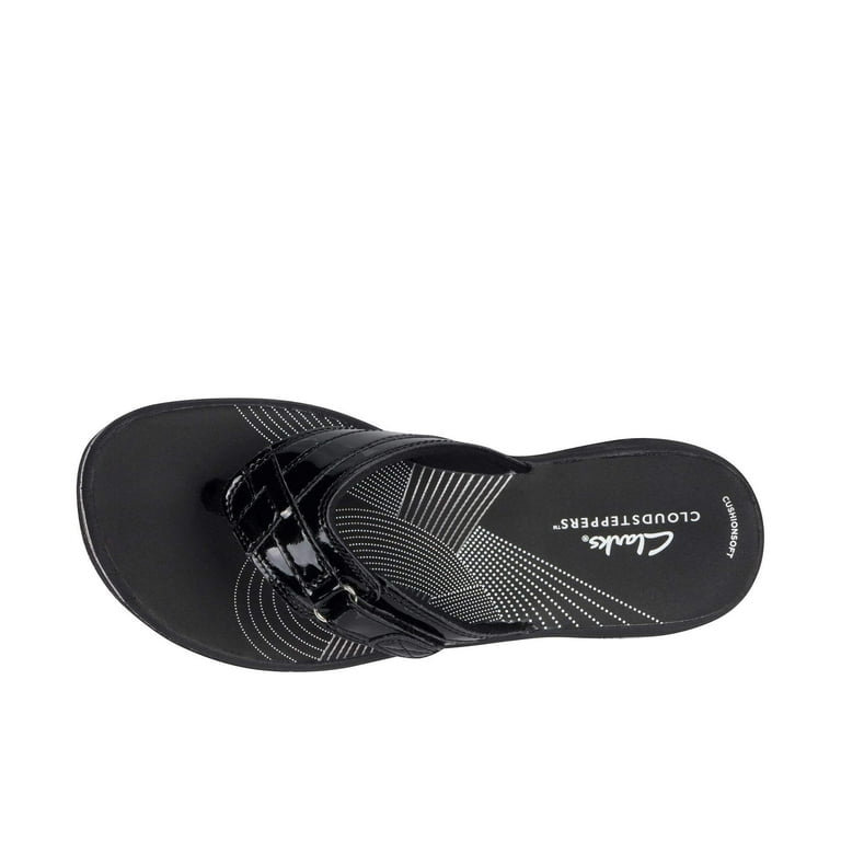 Clarks Women's Breeze Sea Black Pat Lightweight Synthetic Flip
