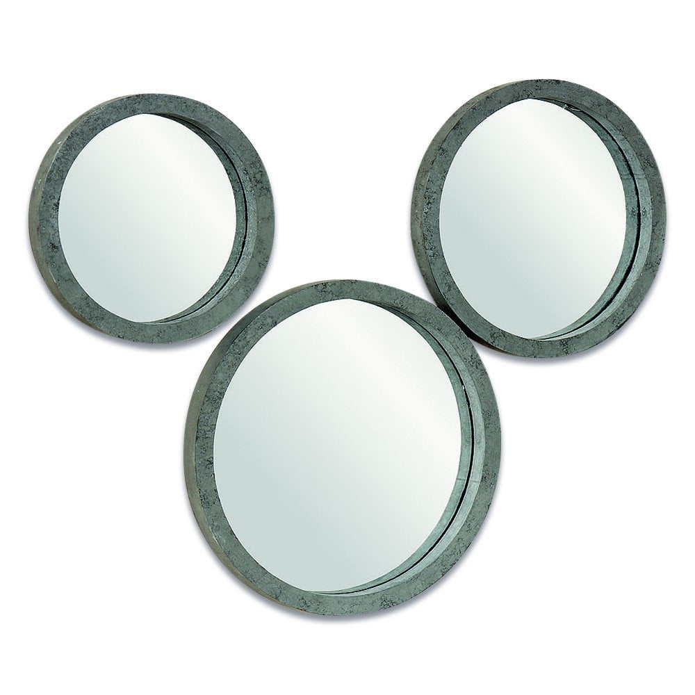 The Rustic Round Mirrors, Set of 3 Mirrors, Weathered Vintage Finish