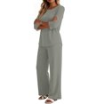 thumbnail image 4 of Two Piece Sets for Women 3/4 Length Sleeve Lounge Sets Summer Spring Vacation Travel Outfits Fashion Clothing Light Gray 2XL, 4 of 6