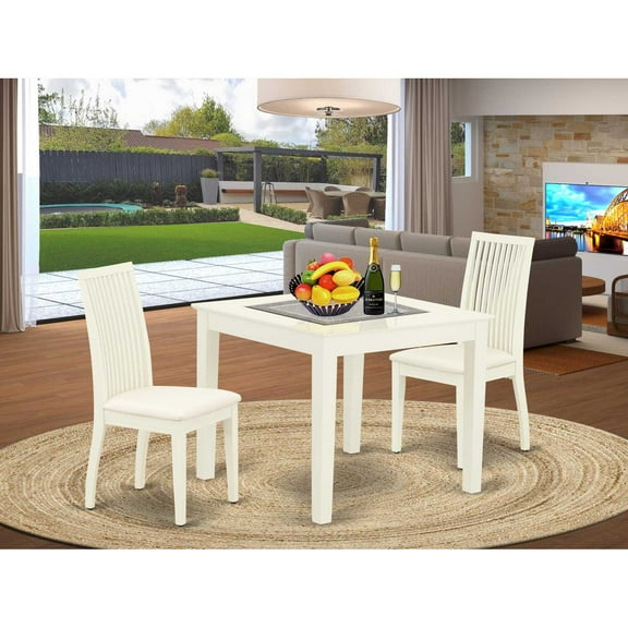 East West Furniture Oxford 3-piece Wood Dining Room Set in Linen White