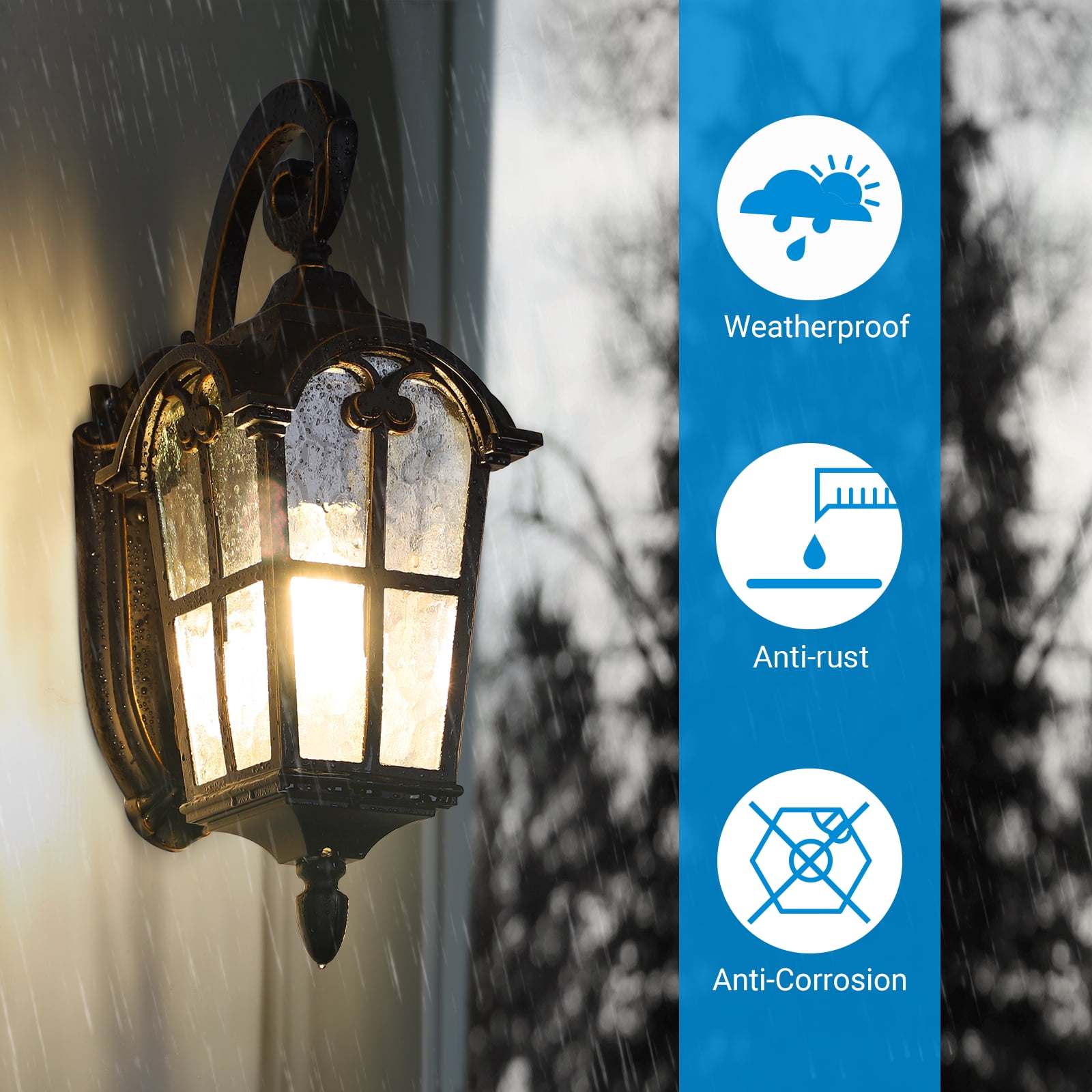 DEWENWILS Outdoor Wall Light Fixtures Outside Wall Sconce, Black Roman 17.7" H Exterior Wall Lantern, Anti-Rust & Waterproof, Water Ripple Glass, Wall Mount Porch Light for House, Garage, A19 bulbs