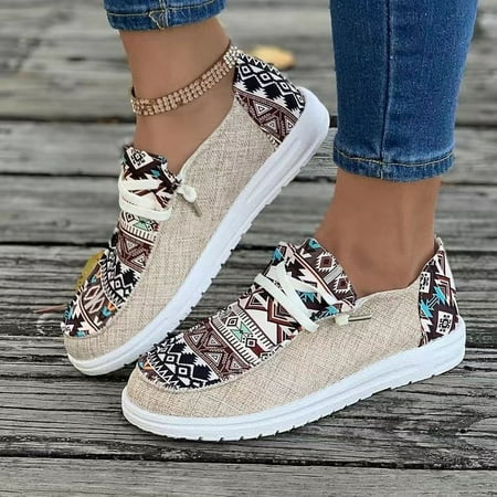 Women Print Shoes Denim Canvas Sneakers Leopard Walking Shoes Casual Comfortable Slip on Flat Loafers Lace-Up Outdoor Shoes