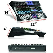 12-Channel Bluetooth Studio Audio Mixer - DJ Sound Controller Interface w/ USB Drive for PC Recording Input, RCA, XLR Microphone Jack, 48V Power, 24BIT Digital Multi Effect Processor