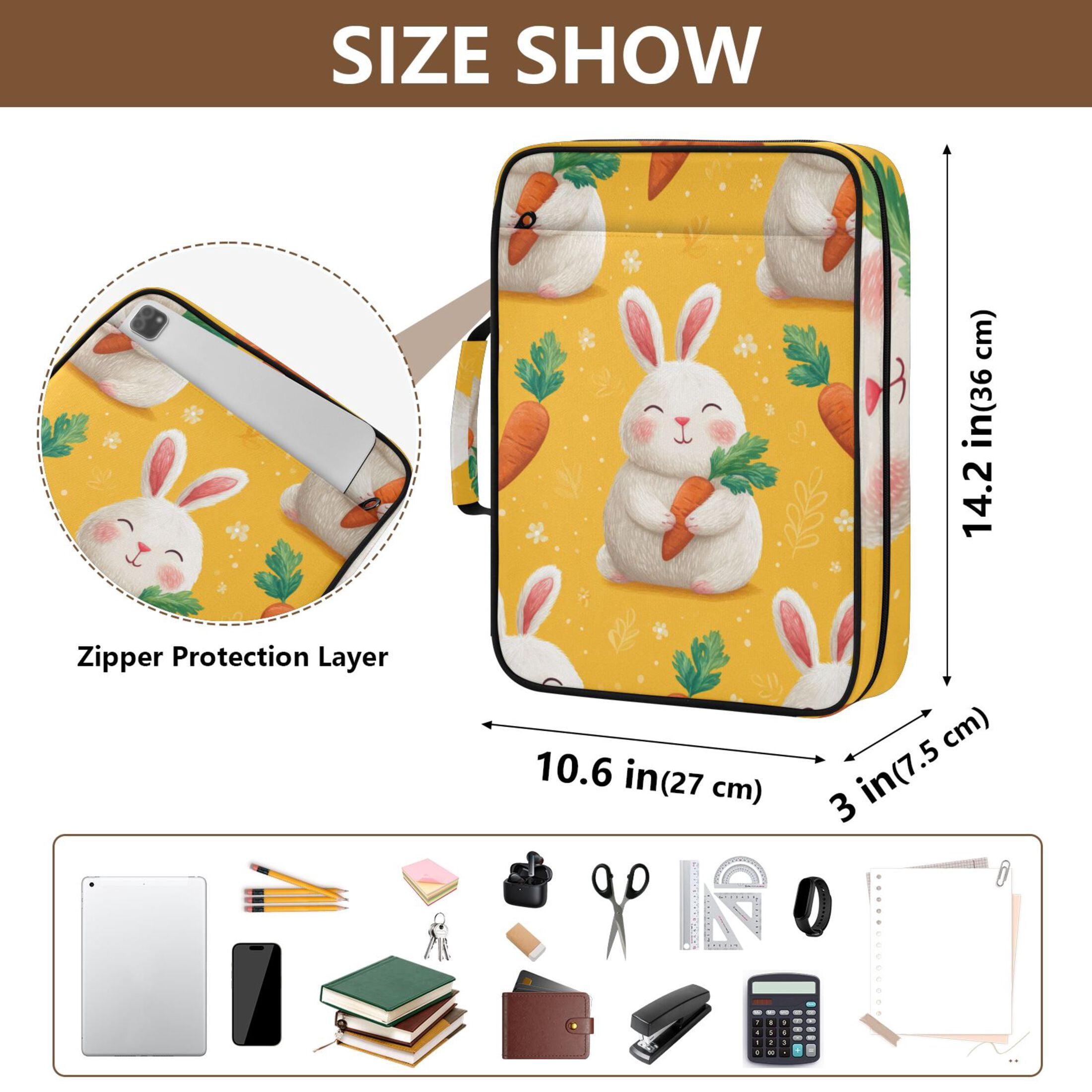 Happy Rabbits Holding Carrots Accordion File Organizer Expanding File Folder 3-Ring Binder Bag 500 Sheets A4 Size
