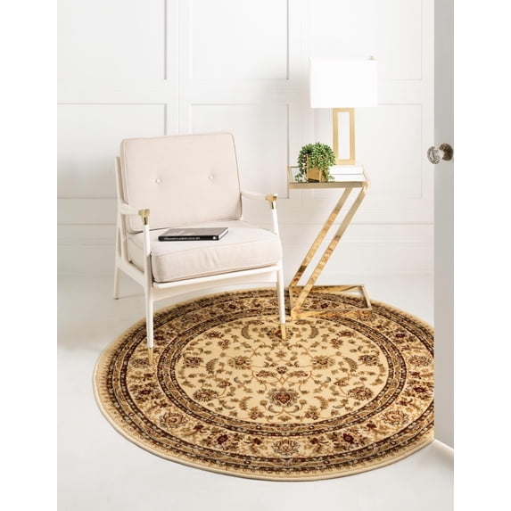Rugs.com Aditi Collection Rug – 7' 10 Round Cream Low Rug Perfect For Kitchens, Dining Rooms