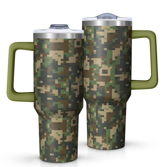40oz Tumbler with Handle and Straw, Vacuum Insulated Stainless Steel Travel Mug, Fits Car Cup Holder, Camo Print