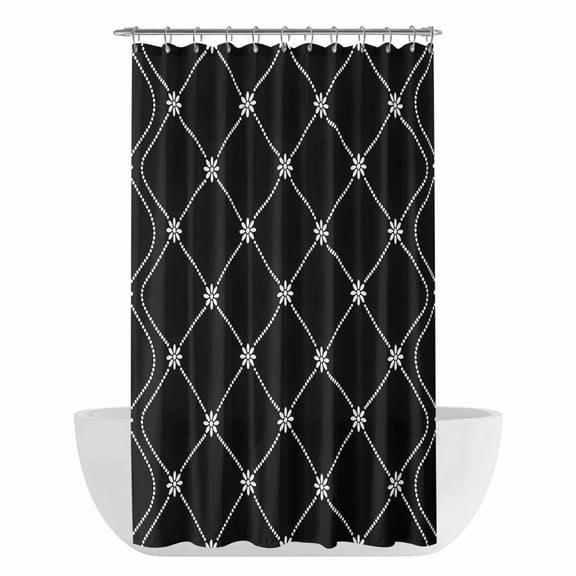 Black Plaid Shower Curtain - Water Repellent Fabric Shower Curtains Washable, Farmhouse Art Checkered Modern Decorative Polyester Cloth Bathroom Curtains Modern Bath Decor 36"x72"