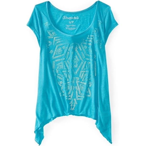 Aeropostale - Camiseta con estampado tribal Burnout para mujer, azul, grande