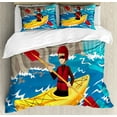 thumbnail image 1 of Adventure Duvet Cover Set Queen Size, Cartoon Style Layout of an Adventurous Boy Kayaking in the River Water Sports, Decorative 3 Piece Bedding Set with 2 Pillow Shams, Multicolor, by Ambesonne, 1 of 3