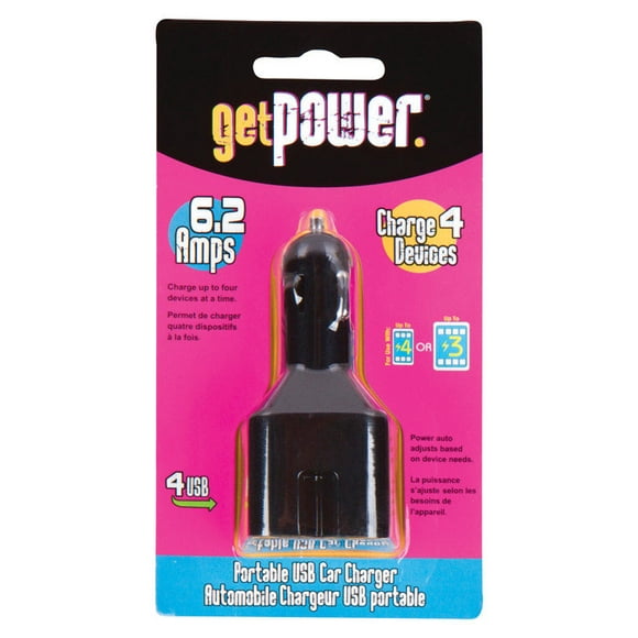 Cargador de teléfono móvil GetPower Power para coche de 4 puertos, 1 paquete, negro