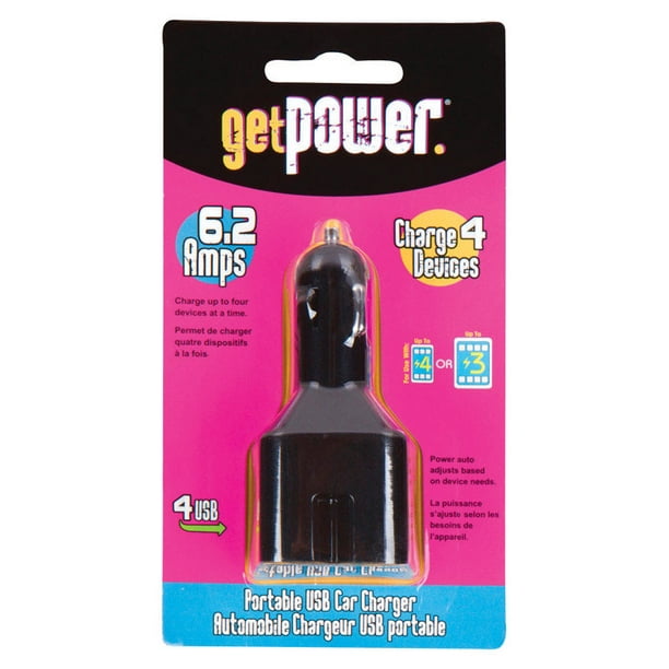 Cargador de teléfono móvil GetPower Power para coche de 4 puertos, 1 paquete, negro