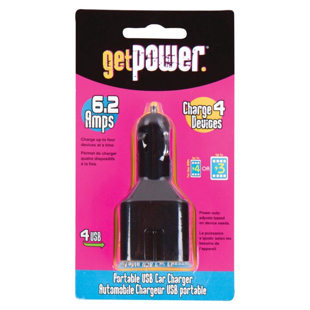Cargador de teléfono móvil GetPower Power para coche de 4 puertos, 1 paquete, negro