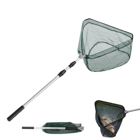 Telescopic Folding Fishing Landing Net, Collapsible Extendable Aluminum long Handle with Rubber Grip For Fish Catch, Aquarium, Ponds Floating Objects, Carp Trout