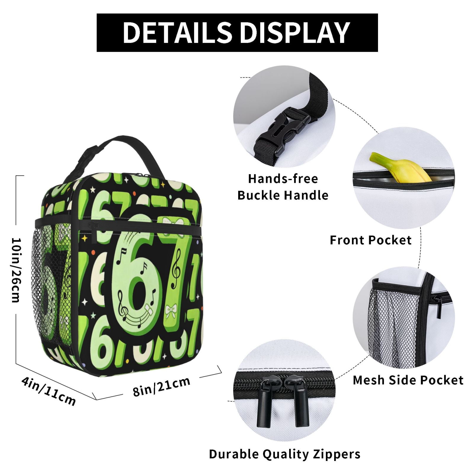 Lunch Bag For Women Men Insulated Portable Lunch Box Bento Box Office Picnic Travel Cooler Bag Number 67 Musical Note