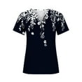 thumbnail image 4 of Wycnly Shirts for Women Short Sleeve V-Neck Marbled Print Summer Basic Tops Fashion Buckle Ladies Lightweight Pullover Tunic Blouses Navy m, 4 of 5
