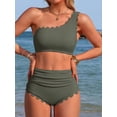 thumbnail image 3 of Sociala Women's One Shoulder Scallop Ribbed Bikini Sets Color Block Swimsuits High Waisted Bathing Suits, 3 of 9