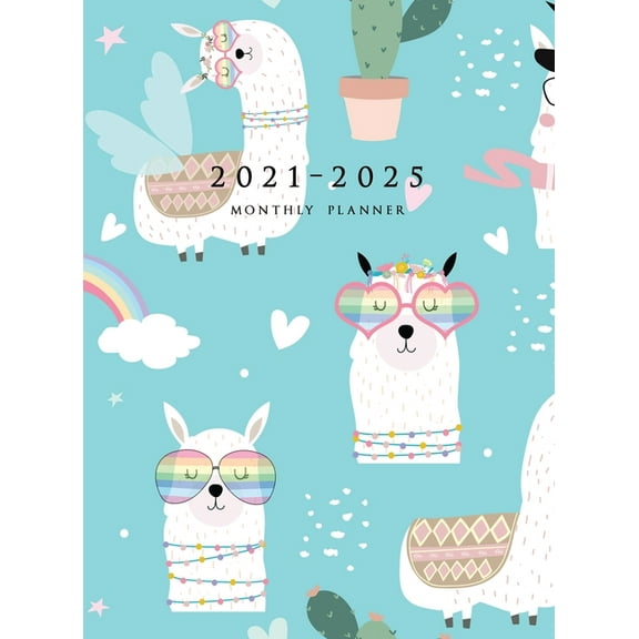 2021-2025 Monthly Planner: Large Five Year Planner (Llama and Cactus) (Hardcover)