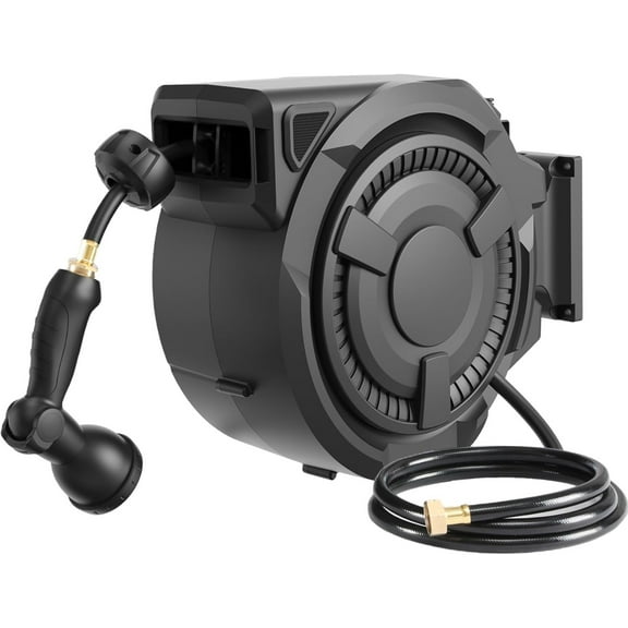 Hose Reel 1/2 in x 100 ft, 180° Swivel Wall-Mounted Garden Hose Reel, Hose Reels