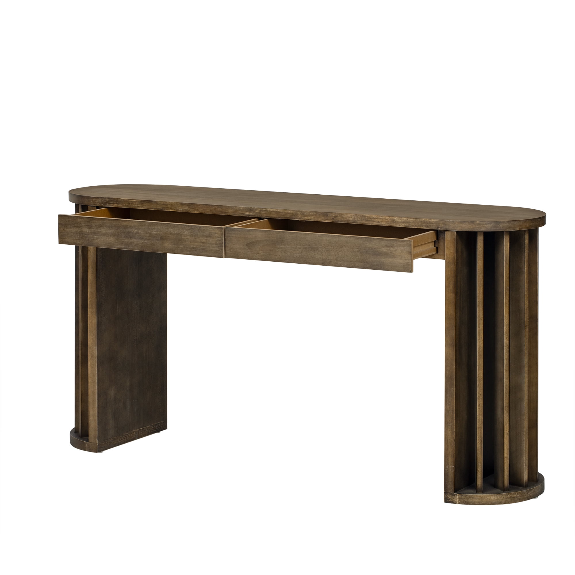 Euroco 59" Long Console Table with 2 Drawers,Farmhouse Narrow Sofa Table Entryway Table with Curved and Straight Line for Entrance,Living Room,Hallway,Natural