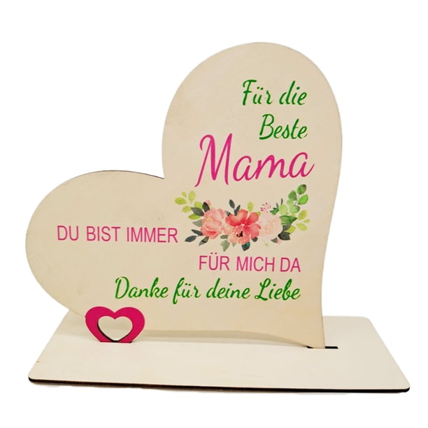 pstuiky Adorno artesanal de madera en forma de corazón para el Día de la Madre. Un regalo para mamá con amor.