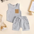 thumbnail image 2 of NOLDARES Toddler Boys 2-Piece Tank Top Shorts Set Summer Casual Outfits Sleeveless Striped Design Light Gray,2-3 Y, 2 of 6