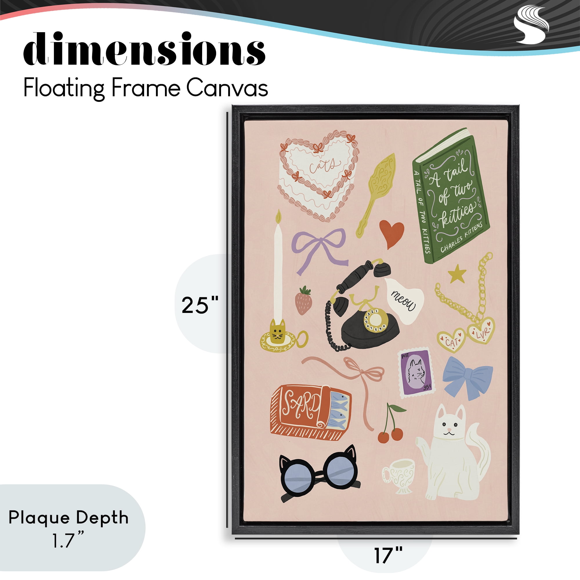Stupell Industries Vintage Cat Lover Trinkets Black Framed Floater Canvas Wall Art, design by Amanda Houston