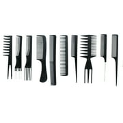 10 Piece Pro Salon Hair Styling Hairdressing Plastic Barbers Brush Combs Set (BLACK)