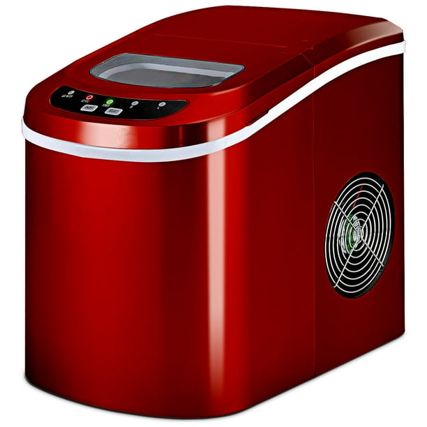 Costway Máquina de Hacer Hielo 12 Kg / 24 H Tanque del Agua de 2,2 L con Cuchara y Cesta Portátil para Casa Bar Rojo 25 x 36 x 32,5 cm