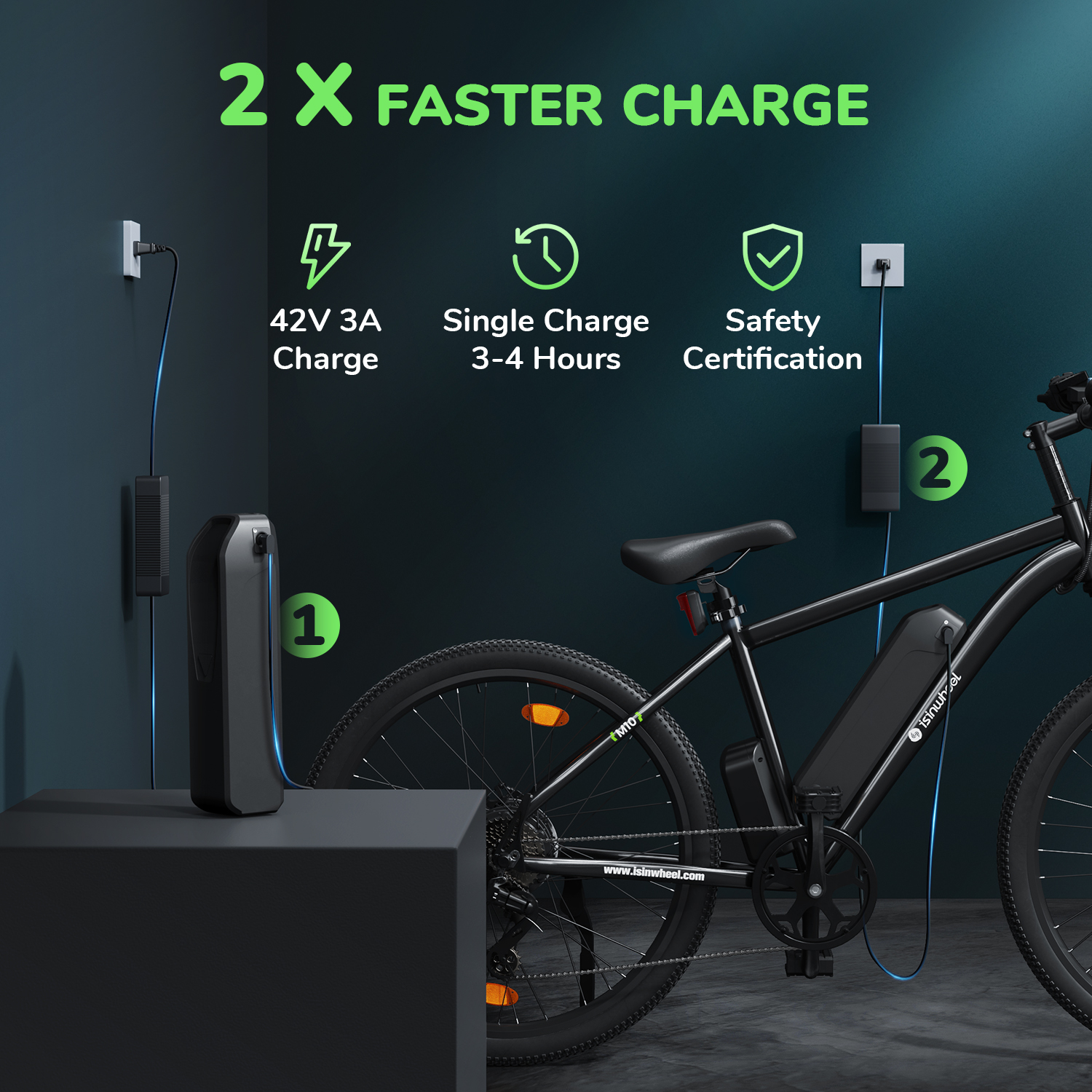 iSinwheel M10-W Electric Bike Adult 500W, 26"Commuting Electric Mountain Bike 20mph 55+ Miles, 36V Removable Battery, Professional 35-Speed, Front Fork Suspension Lightweight Electric Bicycle
