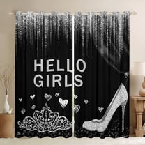 Manfei Fashion High Heel Blackout Curtains Set of 2 (52x84 Each), Princess Diamond Crown Window Curtains, Teen Kid Child Female Girl Curtains and Drapes, Window Curtains Home Decor
