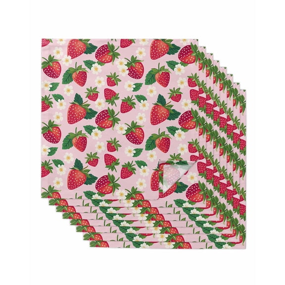 nqOlkjepod Strawberry Rustic Cloth Napkins Set of 8 Reusable Dinner Napkins, Pink Spring Summer Floral Fruit Cocktail Napkin Washable Table Napkins for Wedding/Holiday Party/Baby Shower 20"x20"