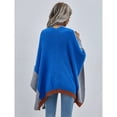 thumbnail image 4 of Cárdigan de punto de manga larga de murciélago, franjas de diferente color a cuadros, suéter de gran tamaño con frente abierto para mujer, color azul L, 4 of 6