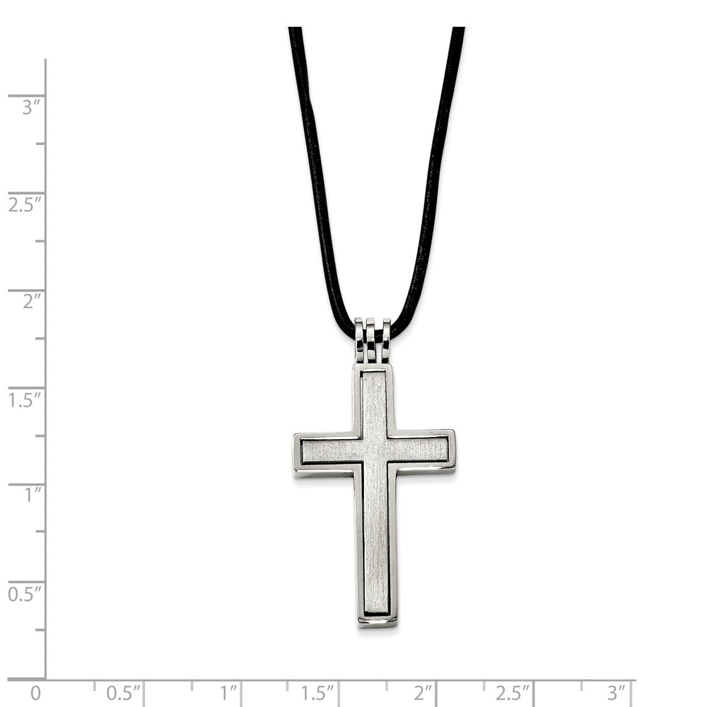 Chisel  Stainless Steel Brushed and Polished 2 Piece Movable Cross Pendant on an 18 inch Leather Cord Necklace