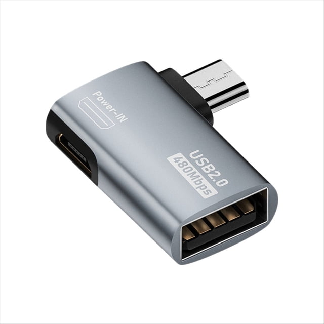 Cable Adaptador OTG 4K con Suministro de Energía Micro-USB A USB con Diseño en Ángulo. Adecuado para Tableta, TV (Derecha)