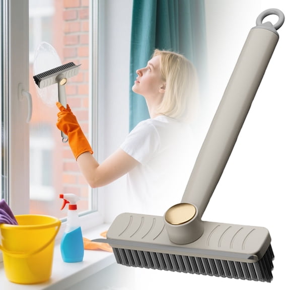 3 in 1 Floor Scrub Brush,Thorough Cleaning Brush with Scraper,Shower Scrubber Toilet Brush,Stand up Grout Brush with Bristles,Floor Crevice Brush for Tile Floors,Window,Kitchen,Wall and Deck(Coffee)