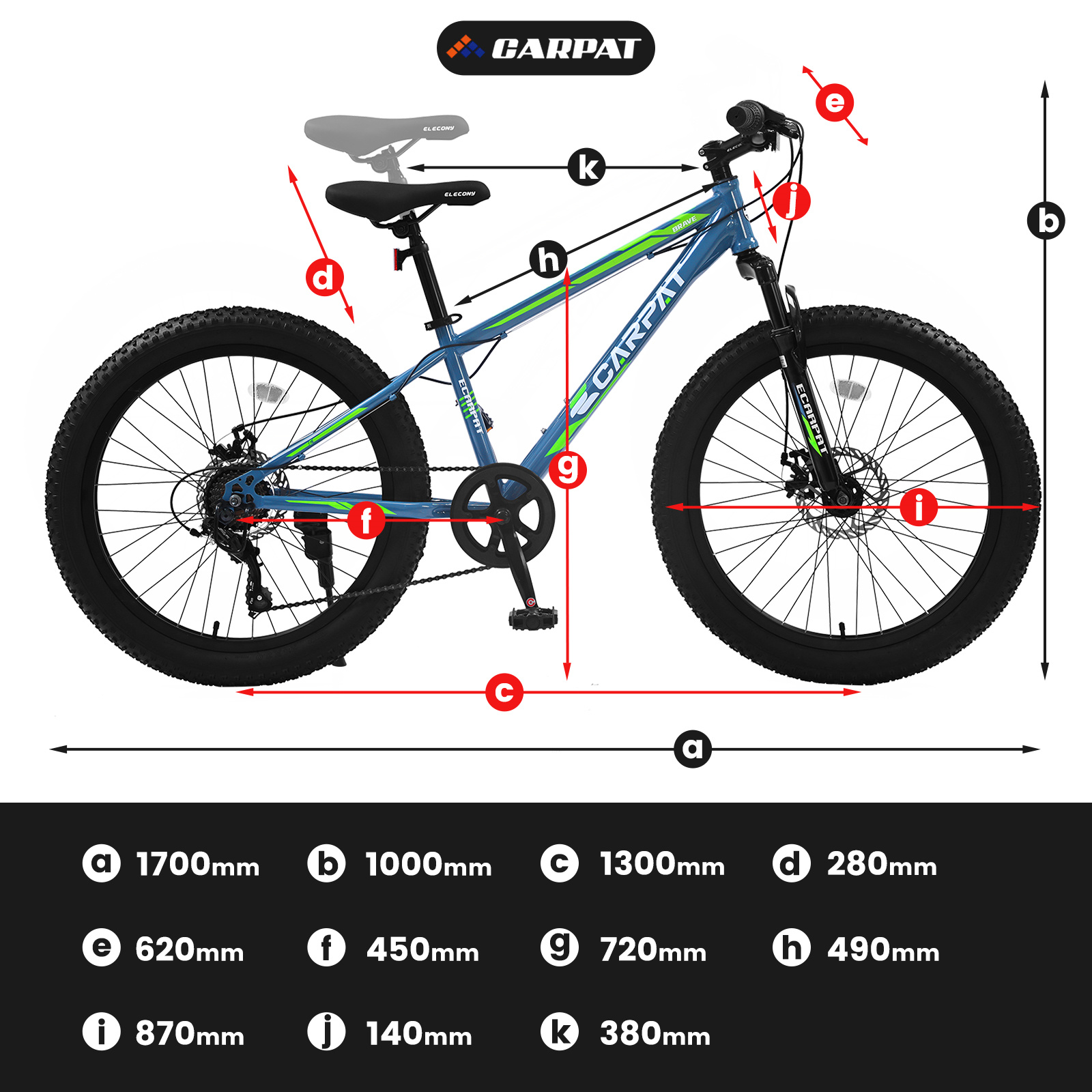 24 inch Fat Tire Bike,7-Speed Green Trail Mountain Bike for Adult with Dual-Disc Brakes
