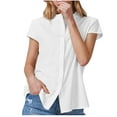 thumbnail image 2 of Blczomt Casual Womens Tops Short Sleeve Plain Button Down Shirt White Summer Work Women's Blouse, 2 of 4