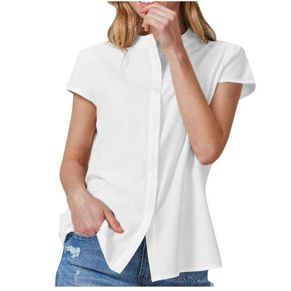 Plebaso Dress Shirts for Women Business Casual Button down Shirts Dressy Short Sleeve Work Tops for Ladies